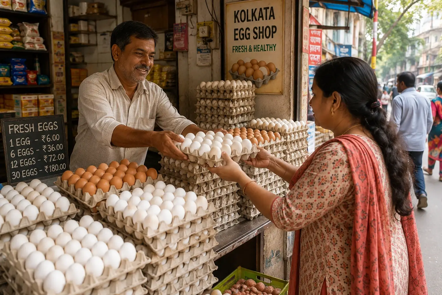 Customer buying eggs at a local Kolkata egg shop